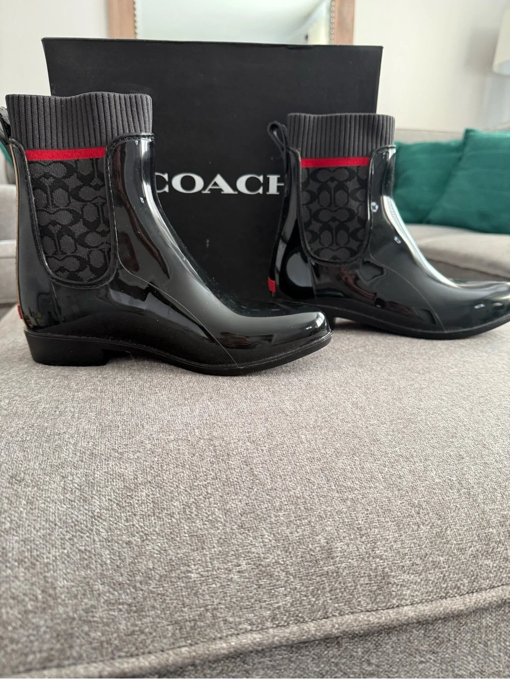 COACH Waterproof Signature Rain Booties Black Size 6 NWT